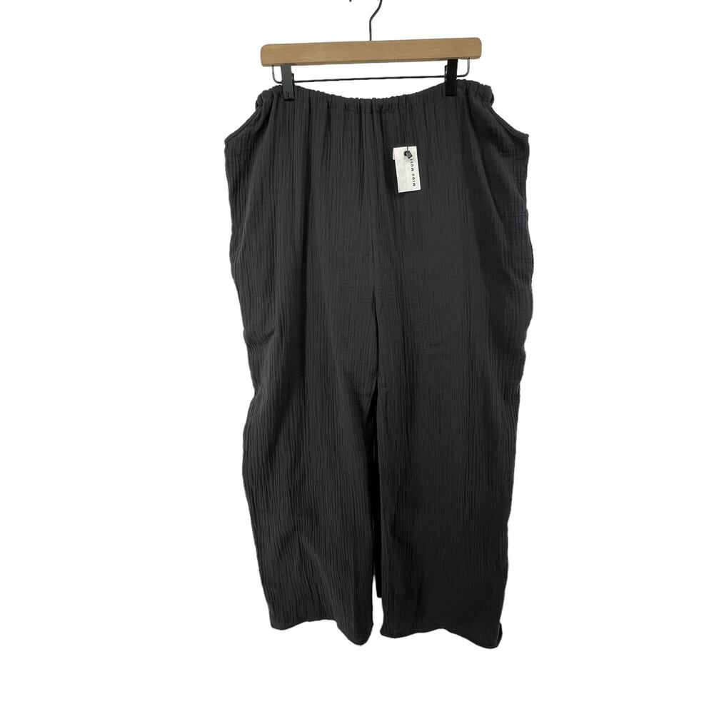 Miou Muse Size Medium NEW Pants Pockets Gray Gauze Wide Leg Back Tie